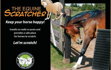 Installs on walls or posts and provides a safe place for horses to scratch